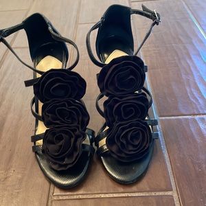 Black flowered heels